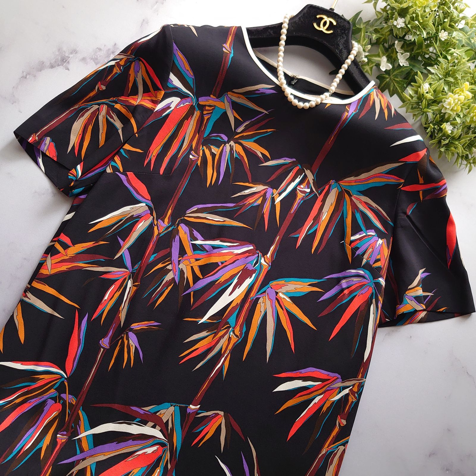 エミリオプッチ 竹の葉 ワンピース ブラック サイズ42 ストレッチ フリル