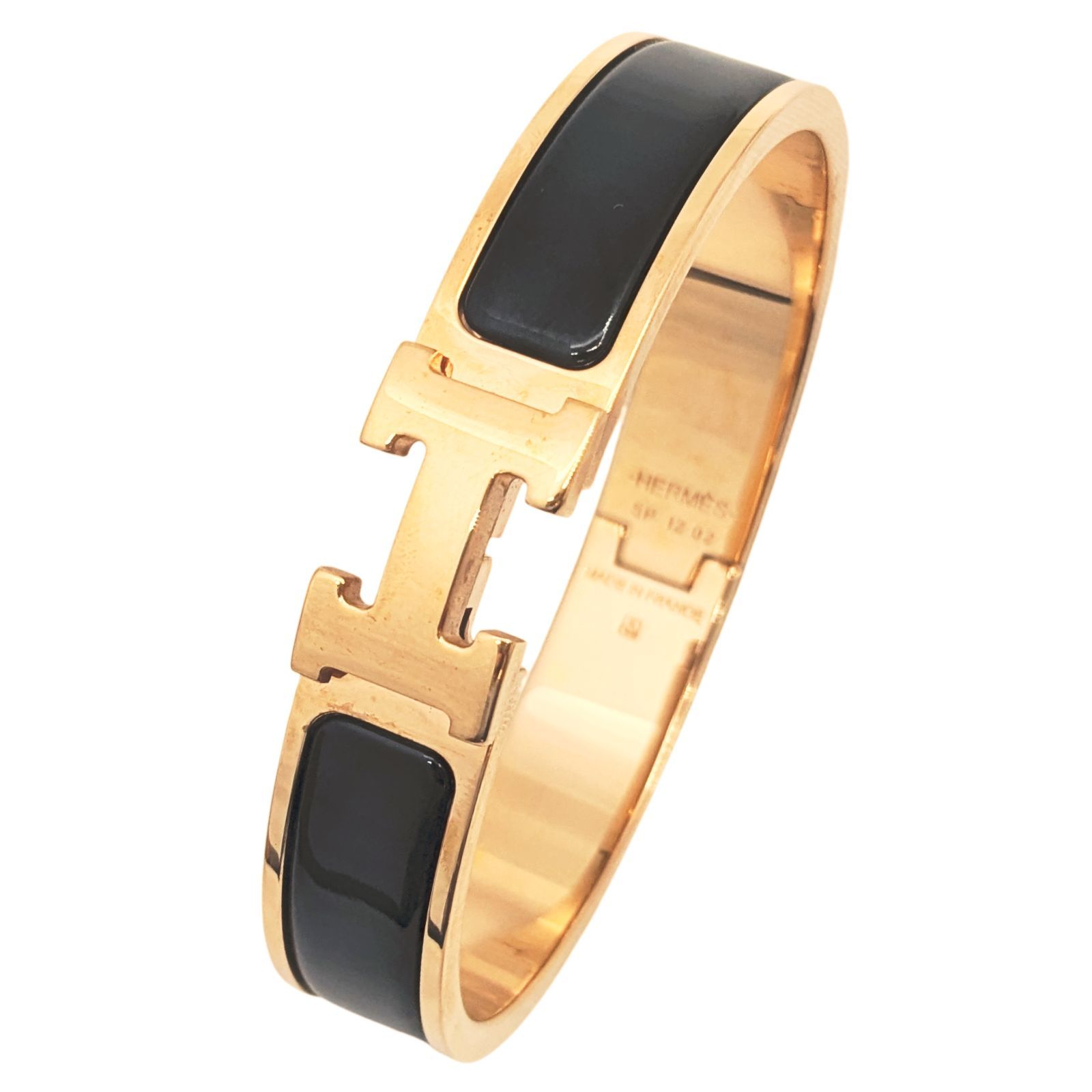 HERMES エルメス クリッククラックPM ブラック 黒 ピンクゴールド メッキ Hロゴ ブレスレット 腕輪 ファッションブレス 人気 レディース メンズ ユニセックス プレゼント ブランドギャラリー東心斎橋店