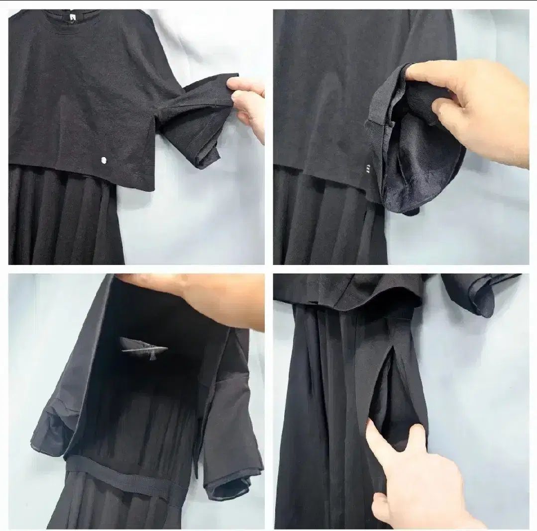 The SJSJ レイヤード フ ブラック ロング ONE PIECE ドレス 55-66