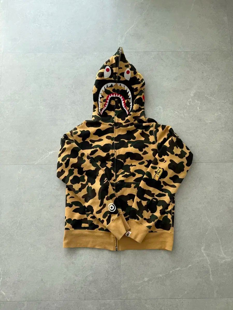A BATHING APE PONR FIRSTカモフラ SECOND WINDシャーク フール ジップ フード イエロー イエローカモフラ