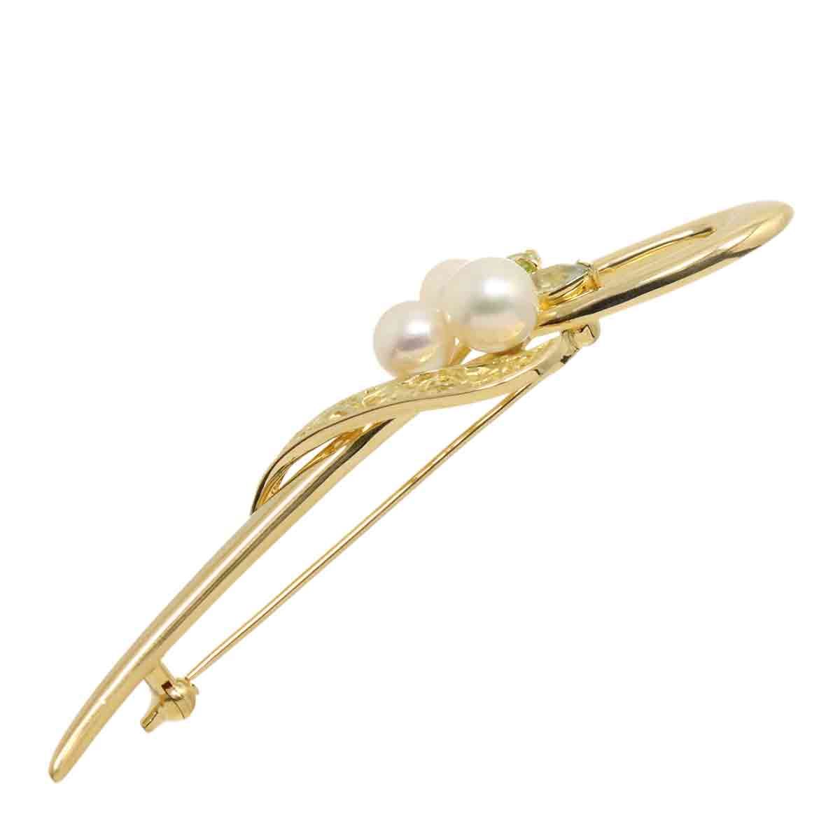 タサキ TASAKI アコヤ真珠 7.2-5.8 mm ペリドット アクアマリン ブローチ K 18 YG 750 パール 田崎 Pearl Brooch