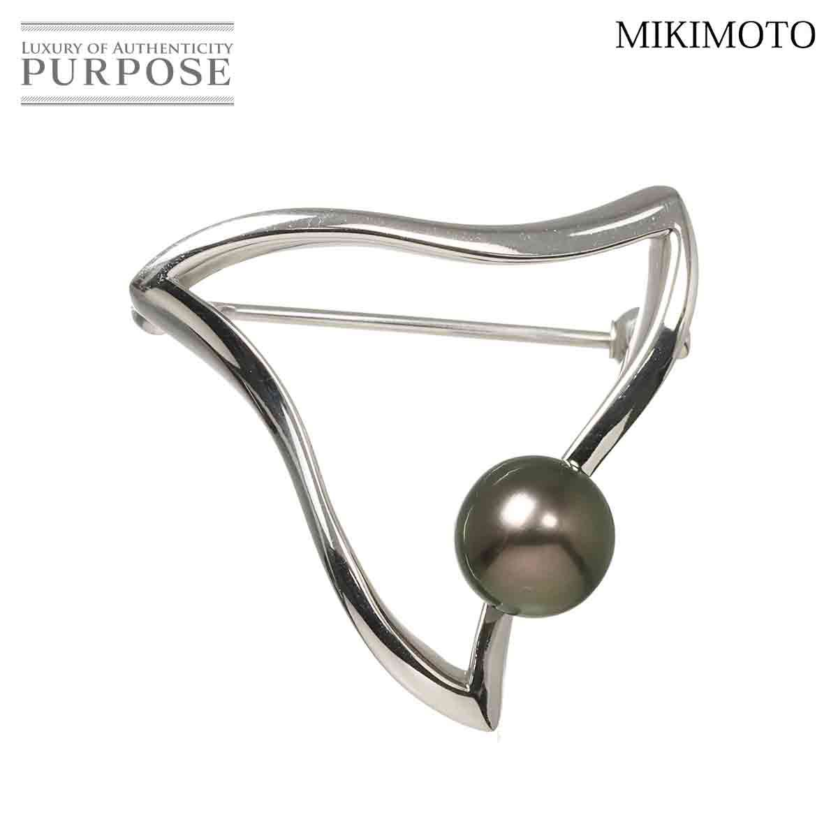 ミキモト 黒蝶真珠 8.2 mm ブローチ K 18 WG ホワイトゴールド 750 パール Black Pearl Brooch