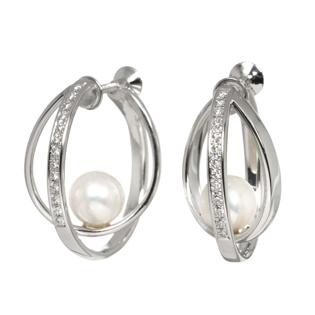 タサキ TASAKI アコヤ真珠 7.7 mm ダイヤ 0.11 ct イヤリング K 18 14 WG 750 585 パール 田 Akoya Pearl Earrings