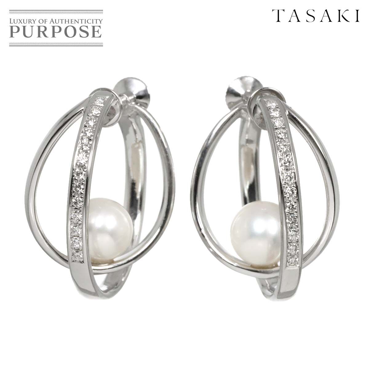 タサキ TASAKI アコヤ真珠 7.7mm ダイヤ 0.11ct 0.11ct イヤリング K18 K14 WG 750 585 パール 田 Akoya Pearl Earrings 90297241
