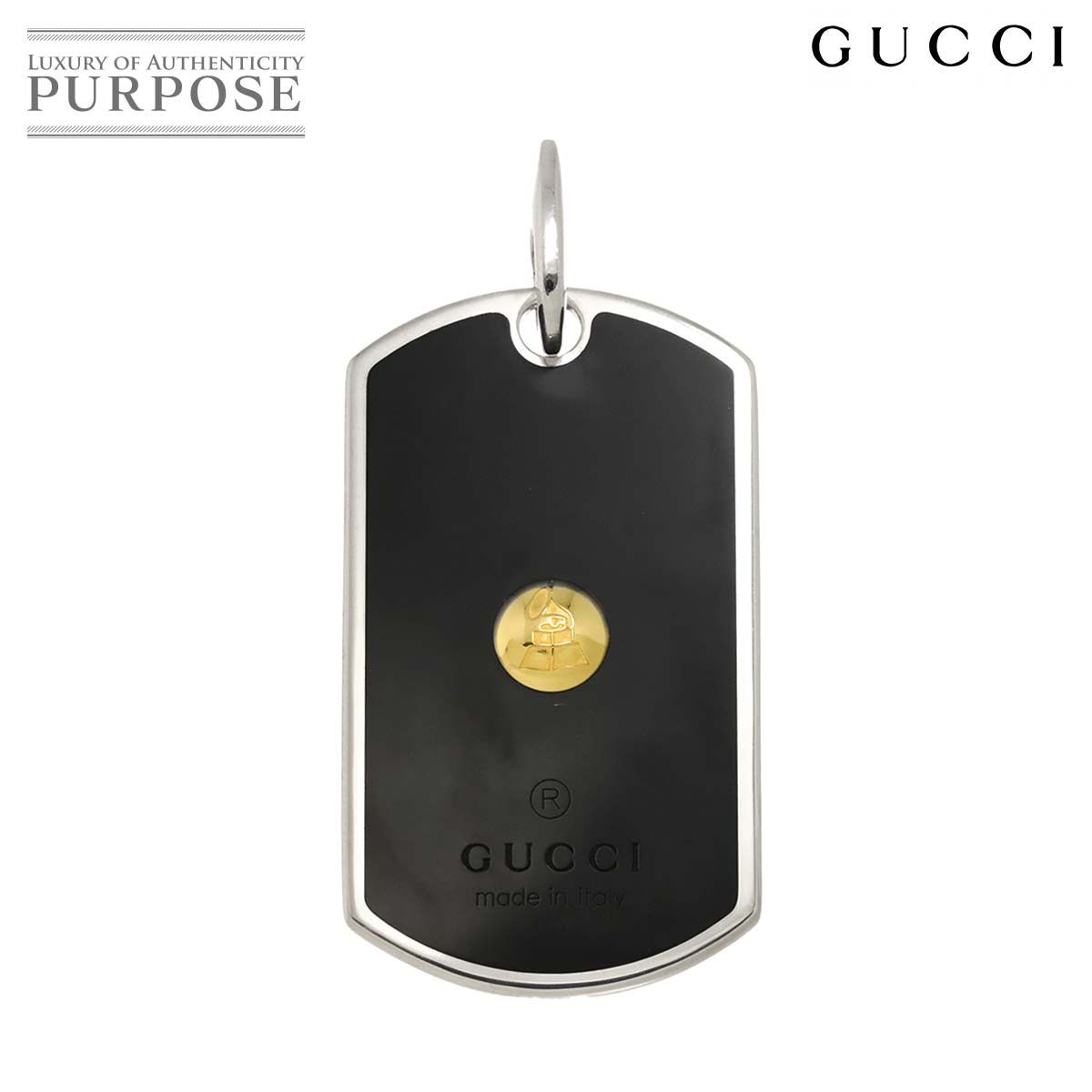 グッチ GUCCI グラミーアワード ドッグタグ ペンダント トップ エナメル K18 YG イエローゴールド 750 SV シルバー Pendant 90297245