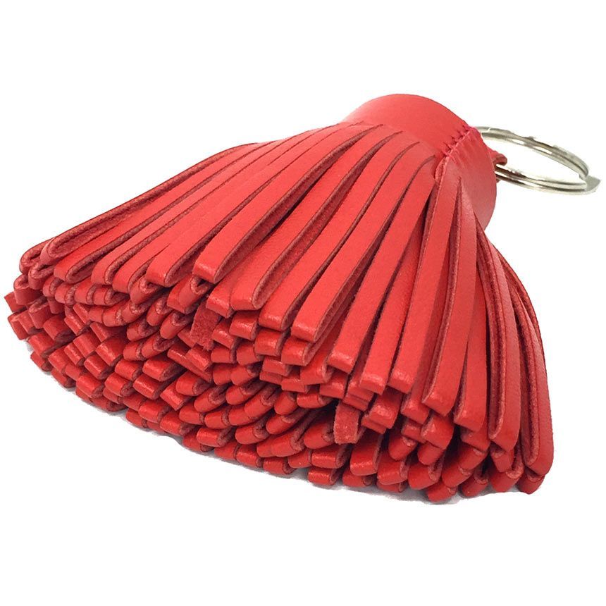 HERMES エルメス Carmen カルメン キーホルダー キーリング フリンジ チャーム レザー レッド 赤 aq 11776