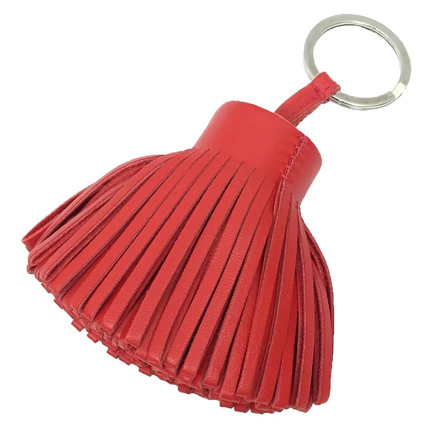 HERMES エルメス Carmen カルメン キーホルダー キーリング フリンジ チャーム レザー レッド 赤 aq11776