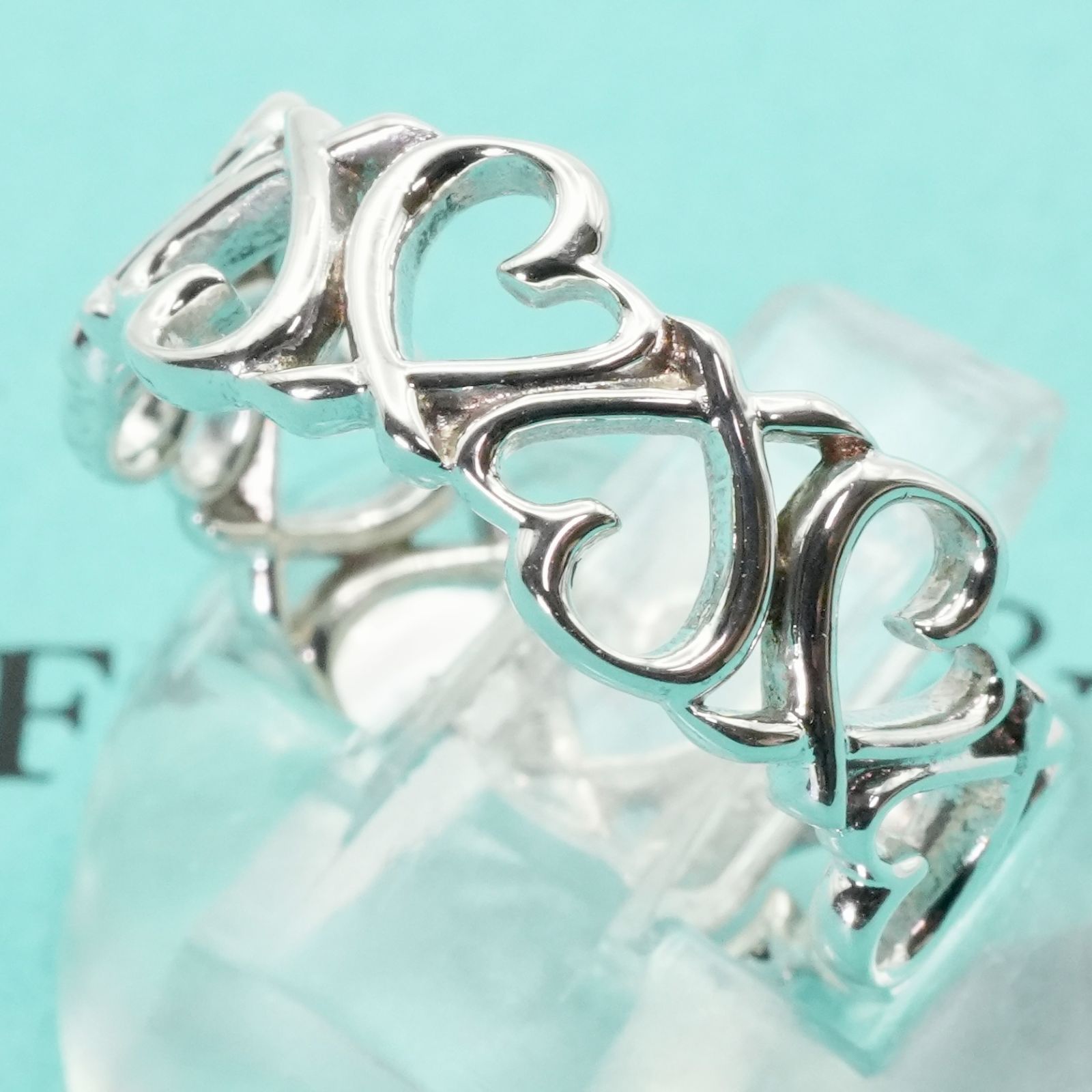 極美品14号 ティファニー ラビングハート バンド リング/25-2033S