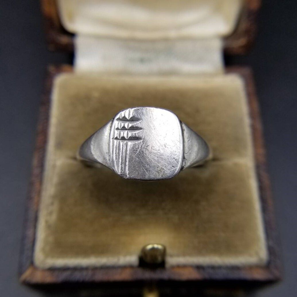 シンプル スラッシュライン 925シルバー ヴィンテージ シグネット