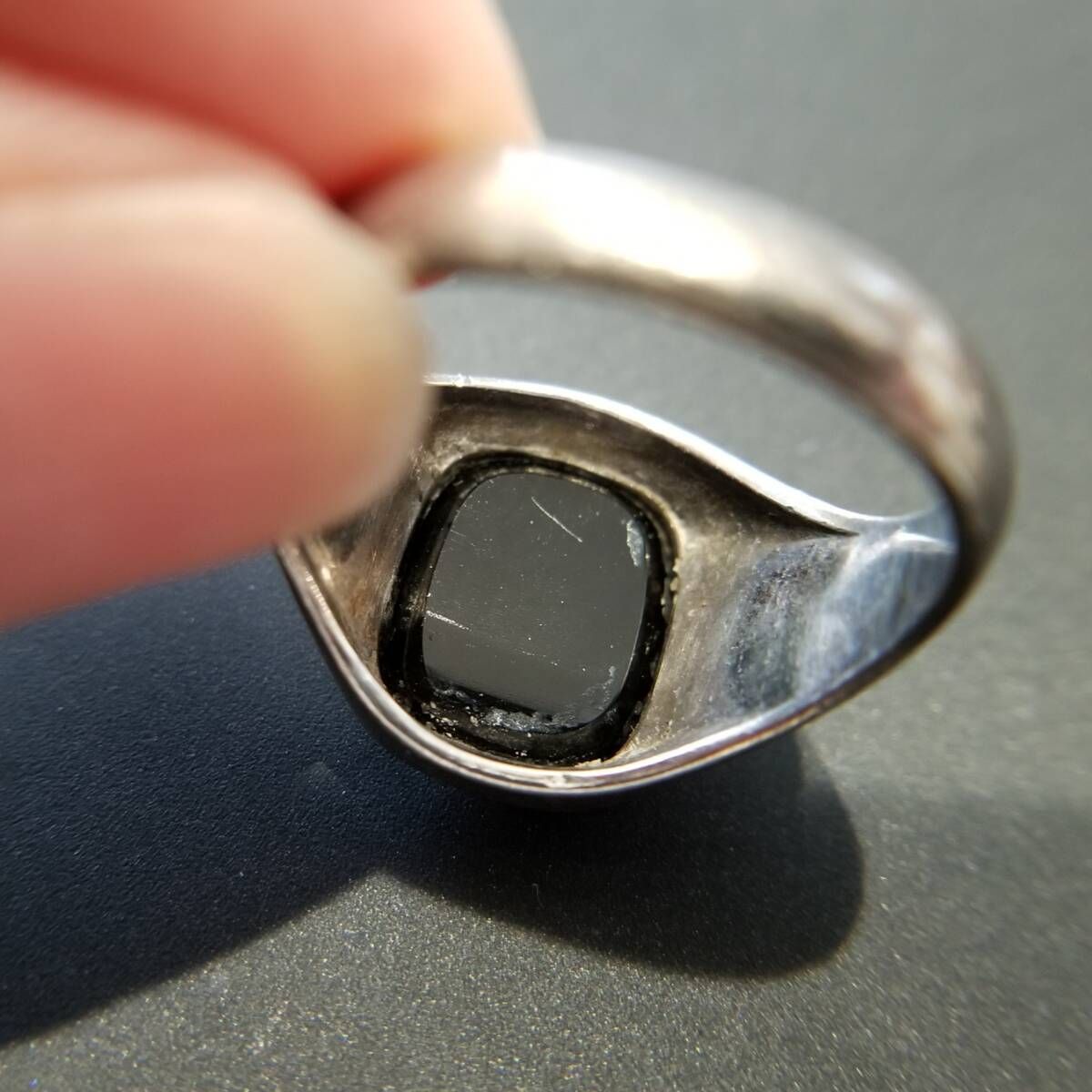 1974年 英国 ヴィンテージ オニキス インレイ 925 シルバー シグネット