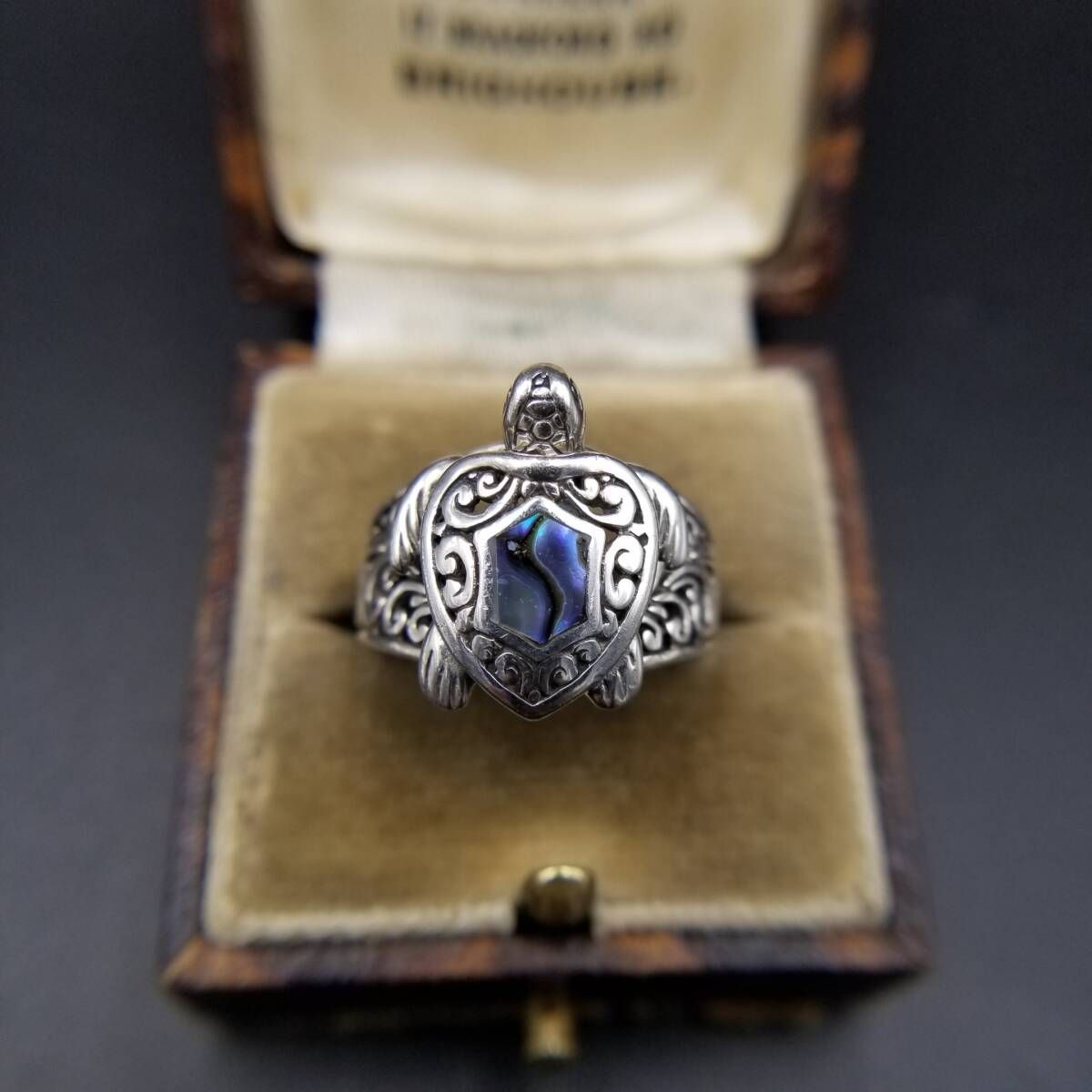 ATI 亀 立体彫刻 唐草模様 透かし 925 シルバー リング 指輪 銀 生き物 