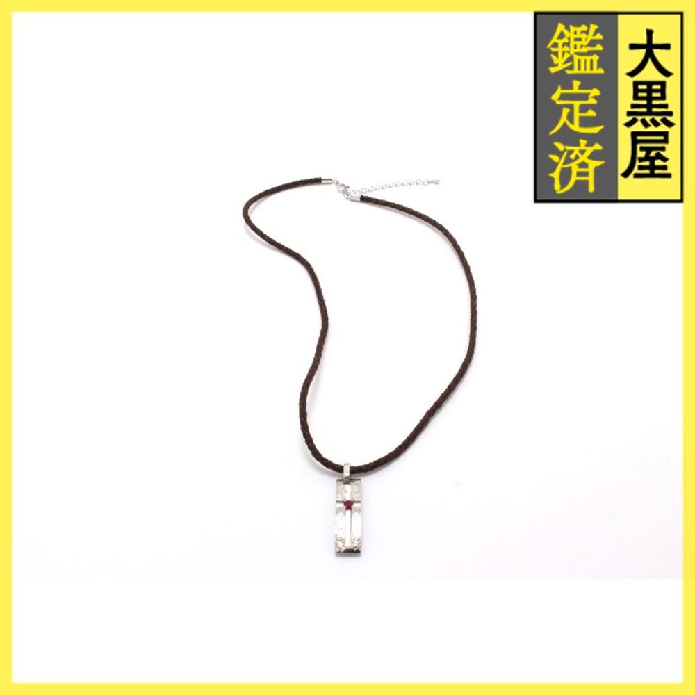 ノンブランドジュエリー ネックレス PT 900 レザー メタル ルビー エメラルド 460
