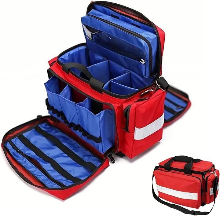 DZTSMART メディカルバッグ 救急バッグ ショルダー 取り外し な仕切り付き 救急箱 大容量 家庭用 学校 看護師 理学療法士 医師に最適 応急処置 アウトドア スポーツ部活 レッド 45x31x31cm