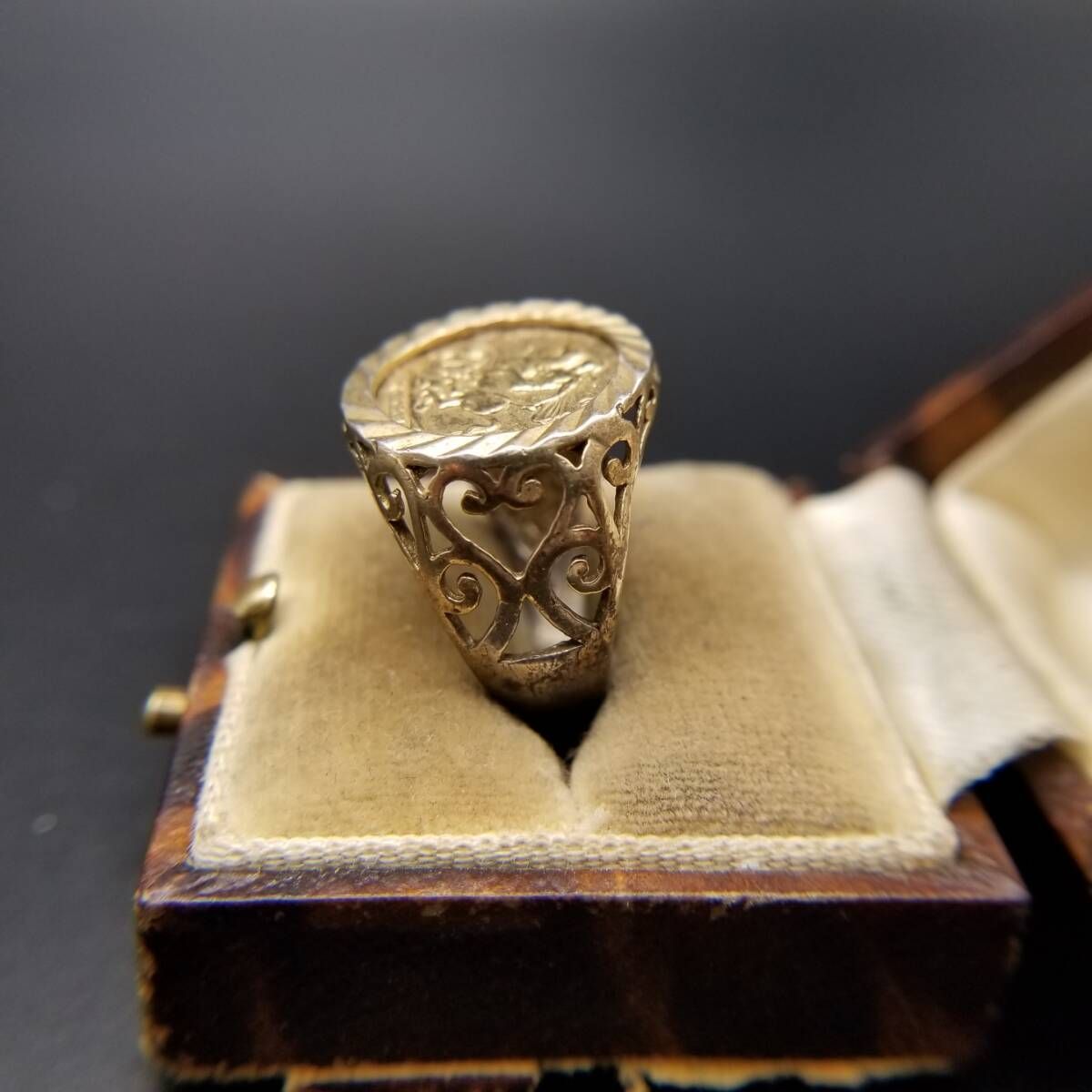 St George Patron Saint of England コインモチーフ ヴィンテージ シグネット リング 925 シルバー  ゴールドプレート 指輪