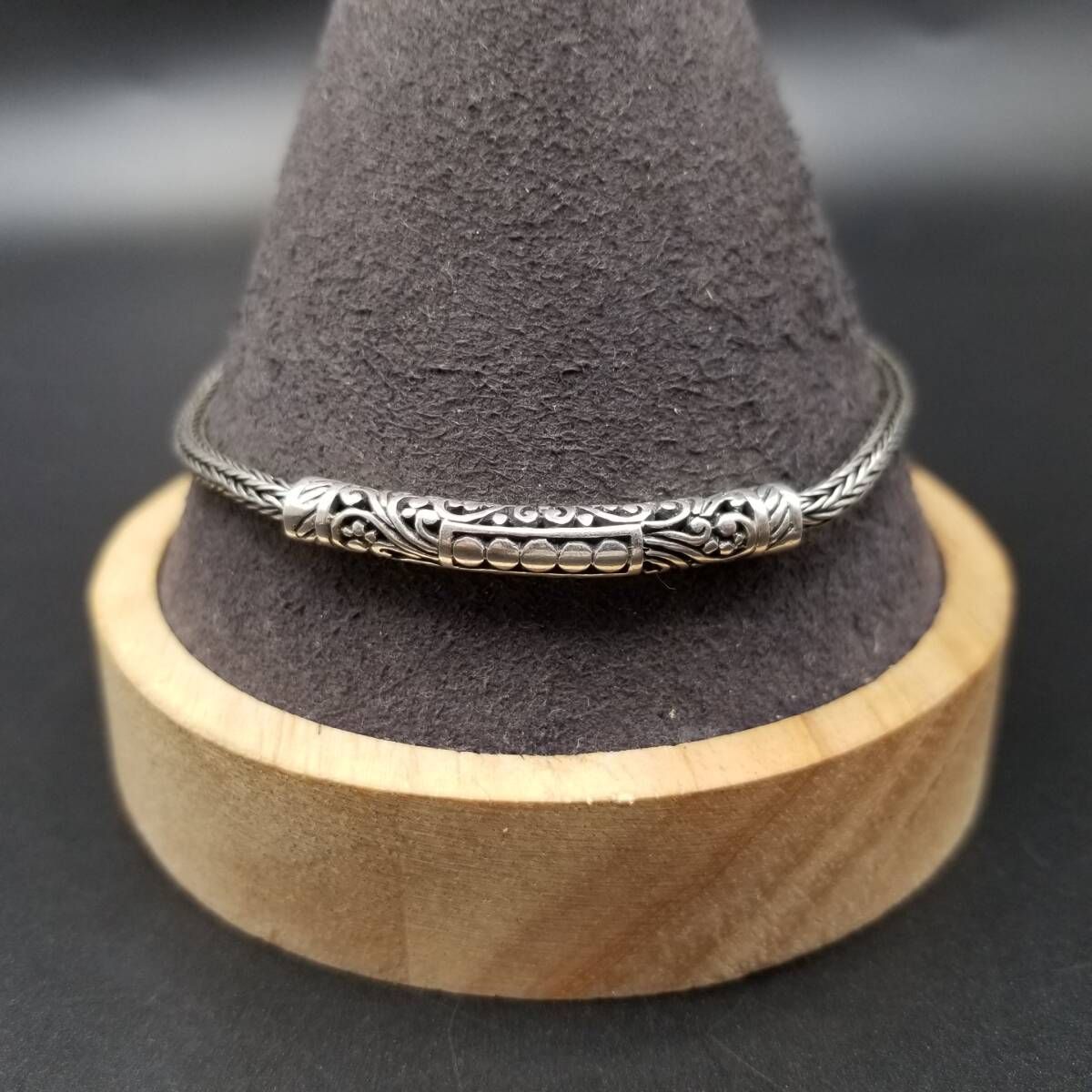 バリスタイル フォックステールチェーン フローラルチャーム ヴィンテージ ブレスレット 925 シルバー 銀 装飾美 細幅 ユニセックス R 16-U