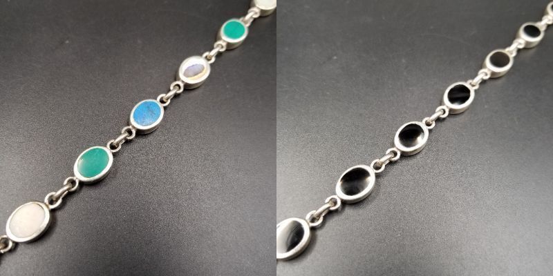 Chateau D Argent マルチストーンチェーン リバーシブル ヴィンテージ ブレスレット 925 シルバー 銀 マンテル オニキス マラカイト R16-U