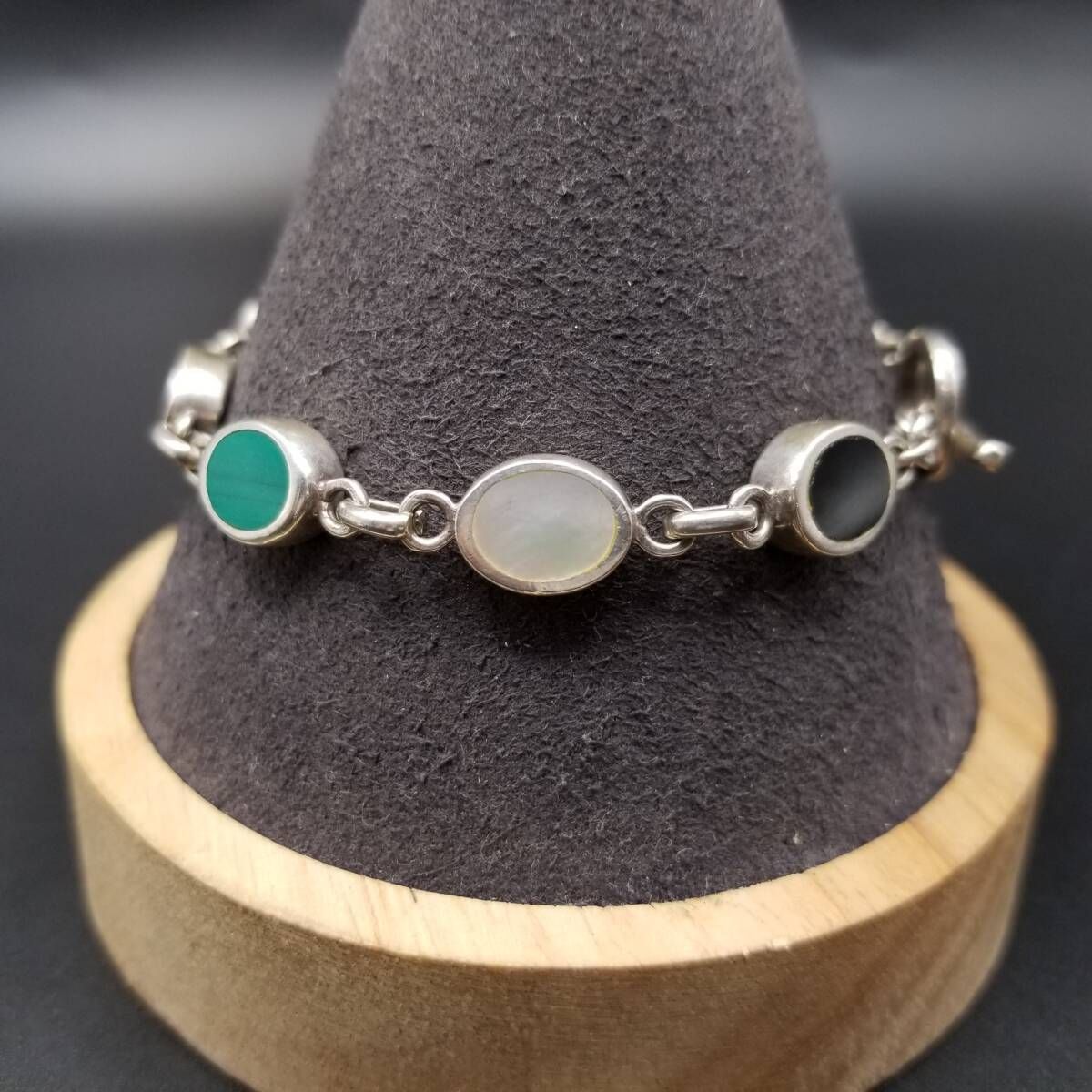 Chateau D Argent マルチストーンチェーン リバーシブル ヴィンテージ ブレスレット 925 シルバー 銀 マンテル オニキス マラカイト R 16-U