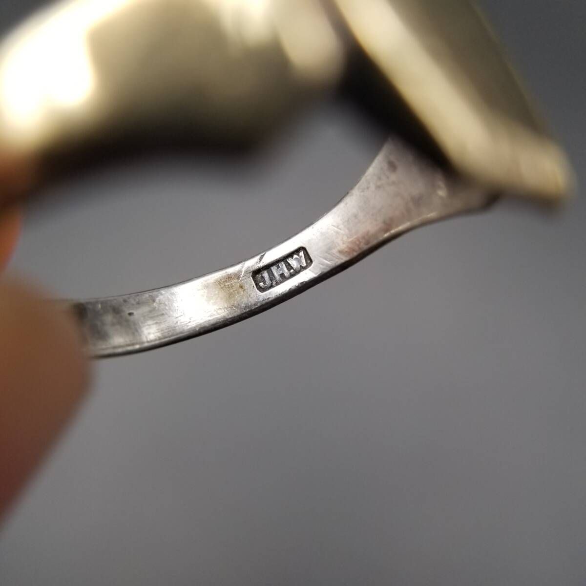 英国製 9金 シルバー925 ヴィンテージ シグネット リング 27.5号 JHW社製 英国 ヴィンテージ フローラル エッチング スクエア