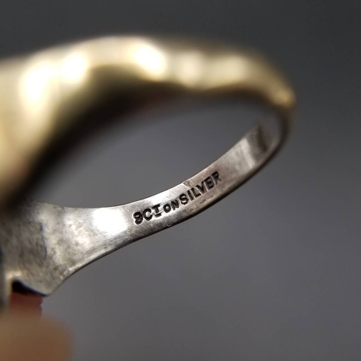 英国製 9金 シルバー925 ヴィンテージ シグネット リング 27.5号 JHW社製 英国 ヴィンテージ フローラル エッチング スクエア