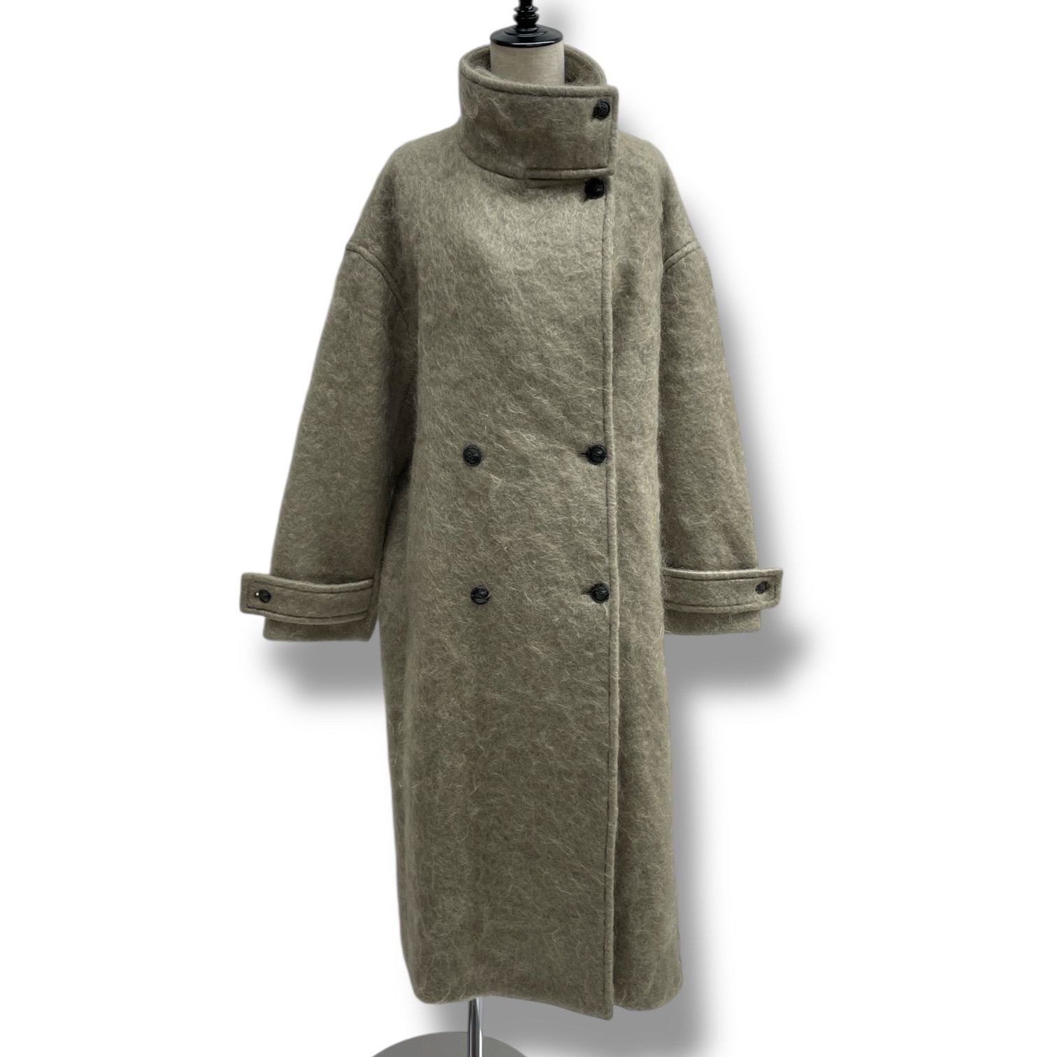 SALON adam et rope サロンアダムエロペ モヘアシャギー スタンド ロングコート アウター コート ウール モヘヤ モヘア シャギー カーキ サイズF レディース 冬 ゴーゴー古着マルイファミリー溝口店 9 No.208