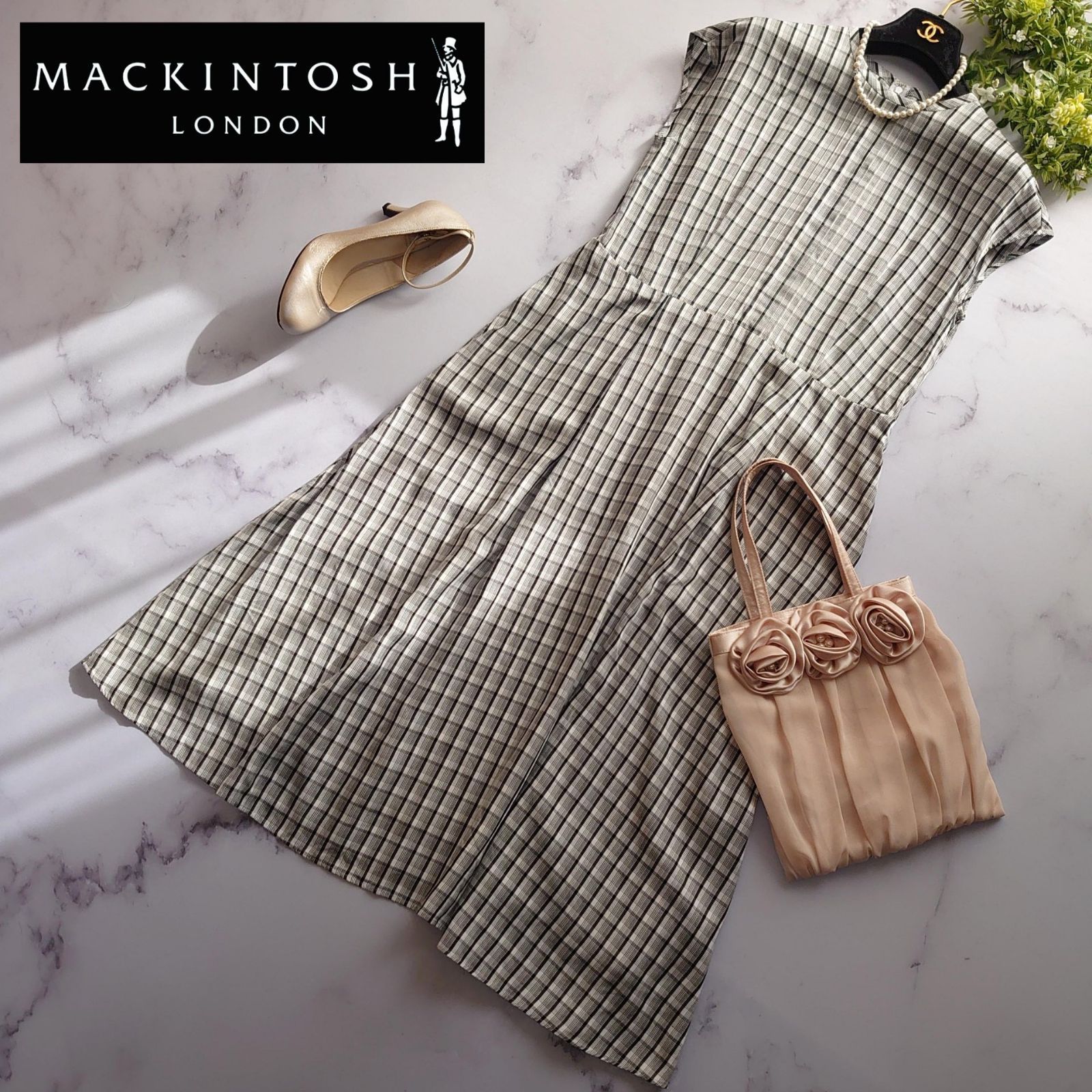 24 SS 定価6 6万 マッキントッシュロンドン レーヨンチェックワンピース