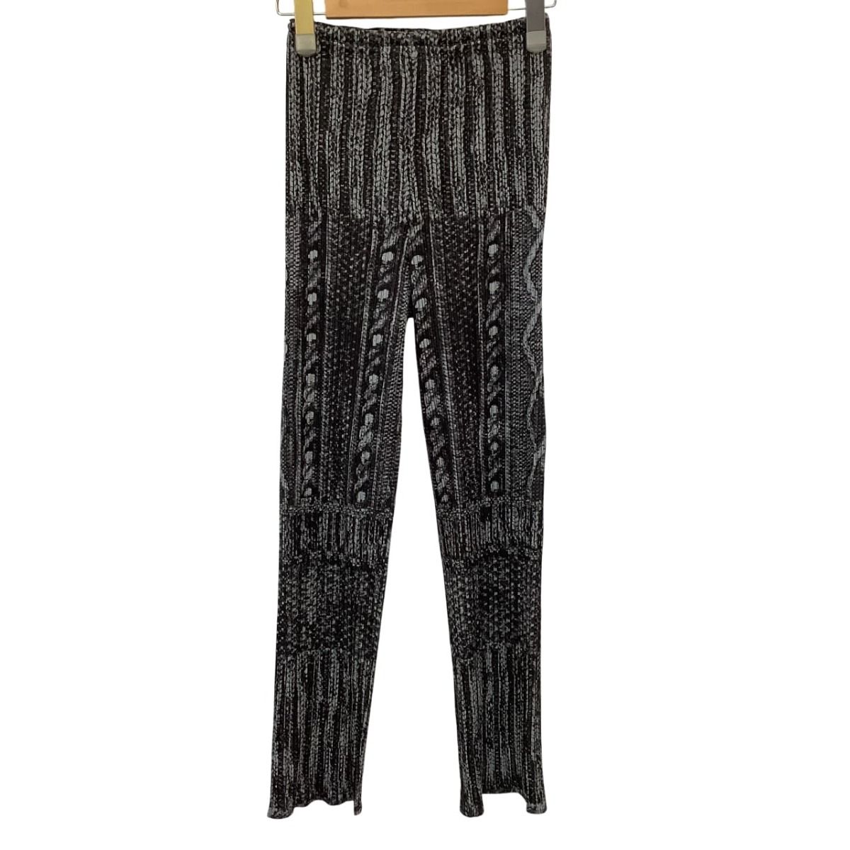 ISSEY MIYAKE イッセイミヤケ PLEATS PLEASE パンツ ケーブルニット転写 SIZE2 PP64-JF433 グレー