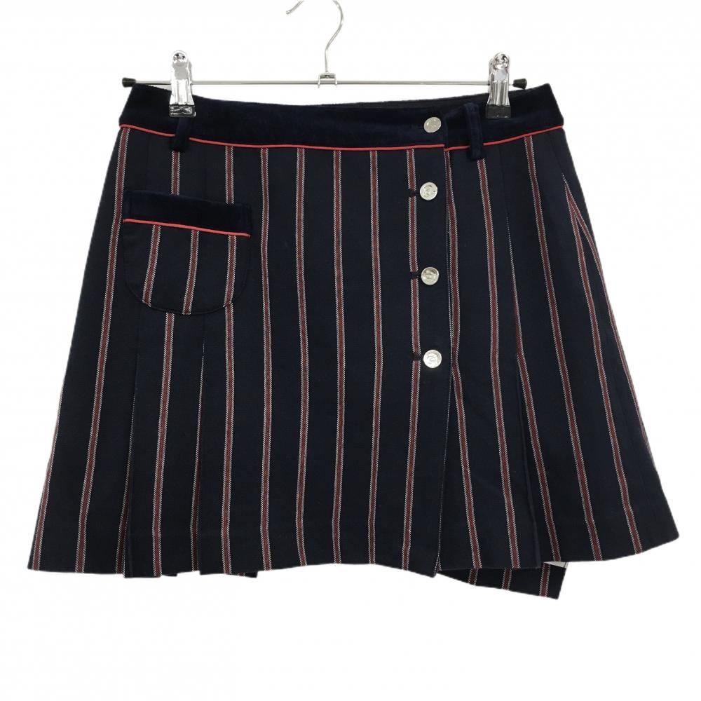 超 アルチビオ スカート ネイビー×レッド ストライプ 裏地付 レディース 38 ゴルフウェア archivio