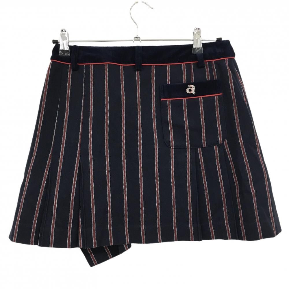 超 アルチビオ スカート ネイビー×レッド ストライプ 裏地付 レディース 38 ゴルフウェア archivio