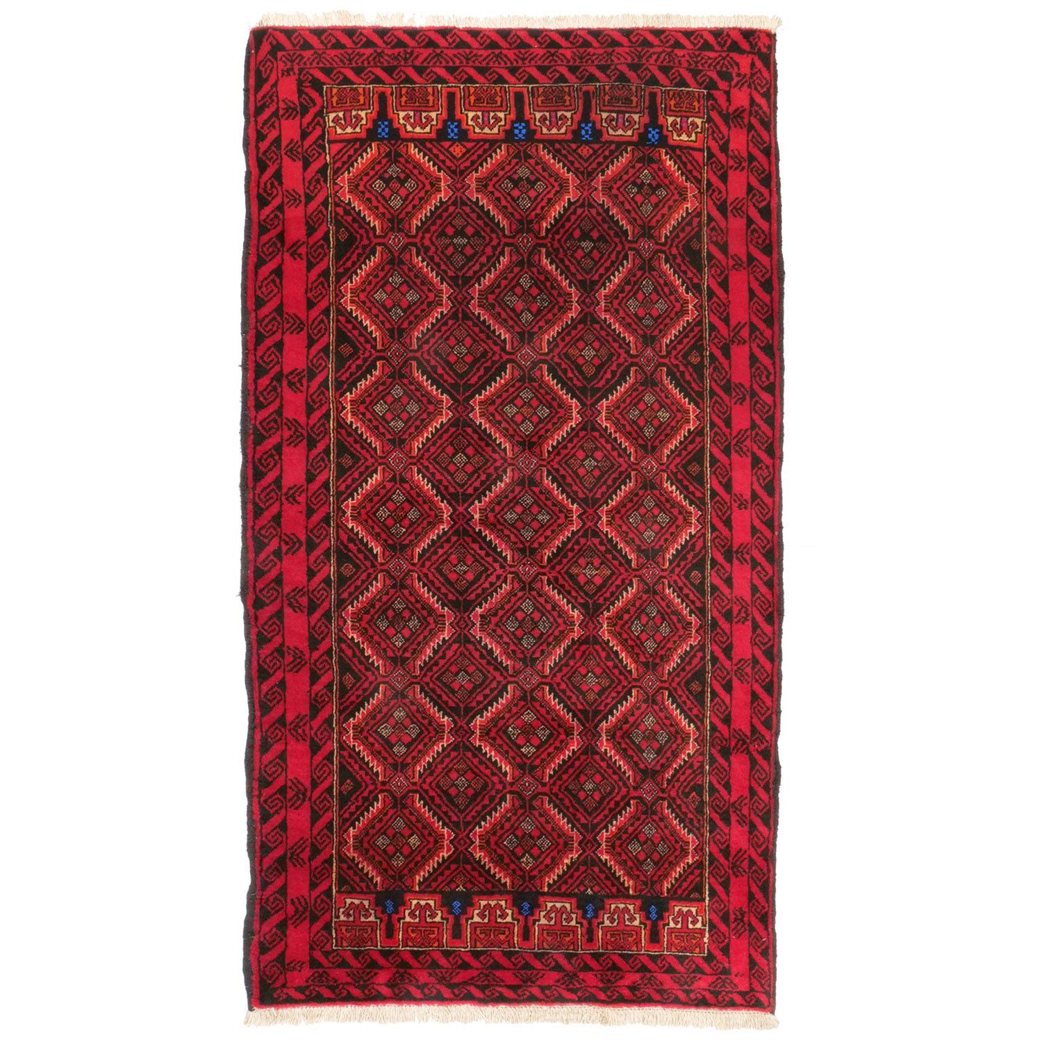 バルーチ 1960年代 1860 1040 mm セミアンティーク ダイヤモンドモチーフ フックモチーフ ウール 手織り アンティークペルシャ絨毯 ヴィンテー carpet