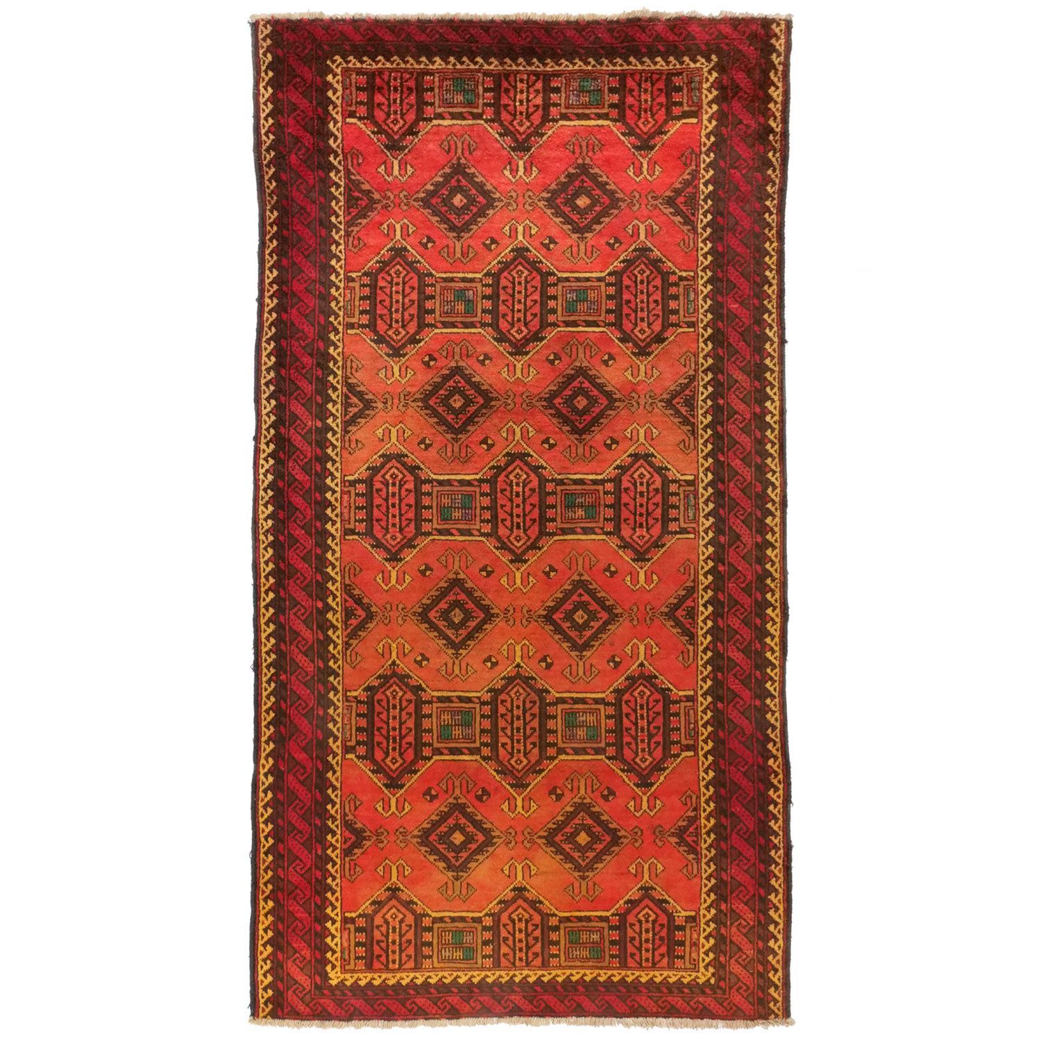 ガーエン 1970年代 2130 1120 mm セミアンティーク ダイヤモンドモチーフ フックモチーフ ウール 手織り アンティークペルシャ絨毯 ヴィンテー carpet