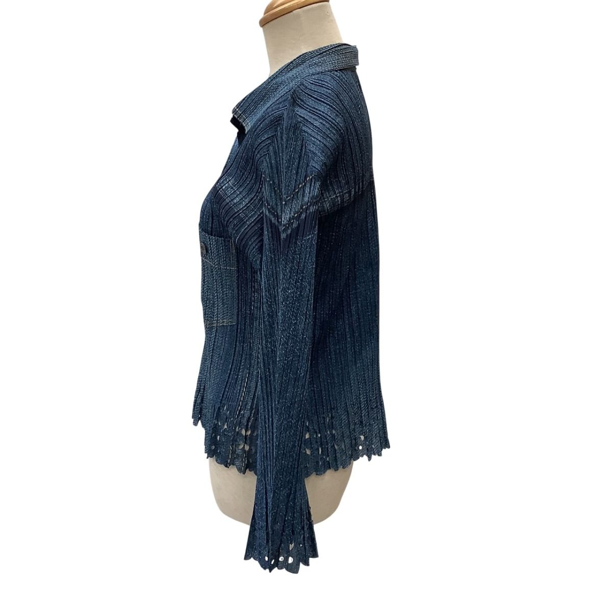ISSEY MIYAKE イッセイミヤケ PLEATS PLEASE デニム転写 変形 シャツ PP31-JJ703 ブルー