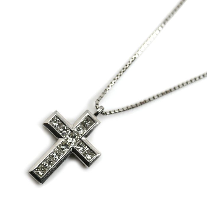 ゆきざき Pt900プラチナ Pt850プラチナ リッチクロス ネックレス W50217.2.2 ダイヤモンド0.50ct 4.2g ~50cm フリーチェーン レディース