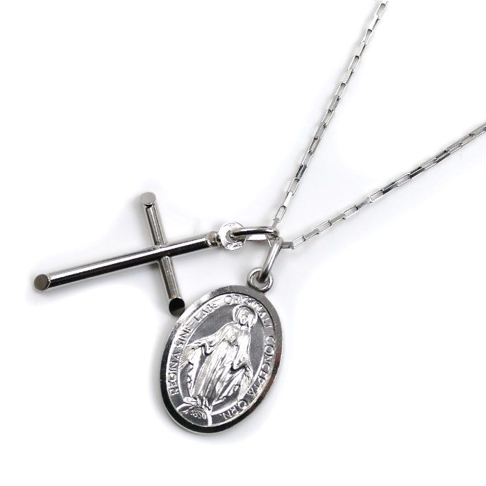 UNOAERRE ウノアエレ K18WG ホワイトゴールド クロス マリア ネックレス 小豆 7.2g 45cm カットアズキ ユニセックス