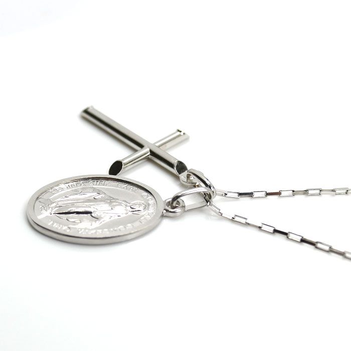 ウノアエレ K 18 WG ホワイトゴールド クロス マリア ネックレス 小豆 7.2 g 45 cm カットアズキ ユニセックス