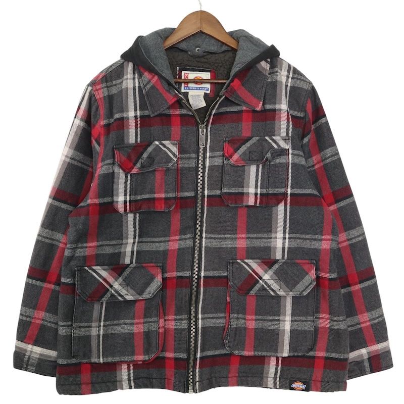 大きいサイズ メンズUS-XLサイズ ディッキーズ Dickies シェルパライナー フーディードッキングヘビーネルシャツ 胸囲約130cm グレー系 jc-0314