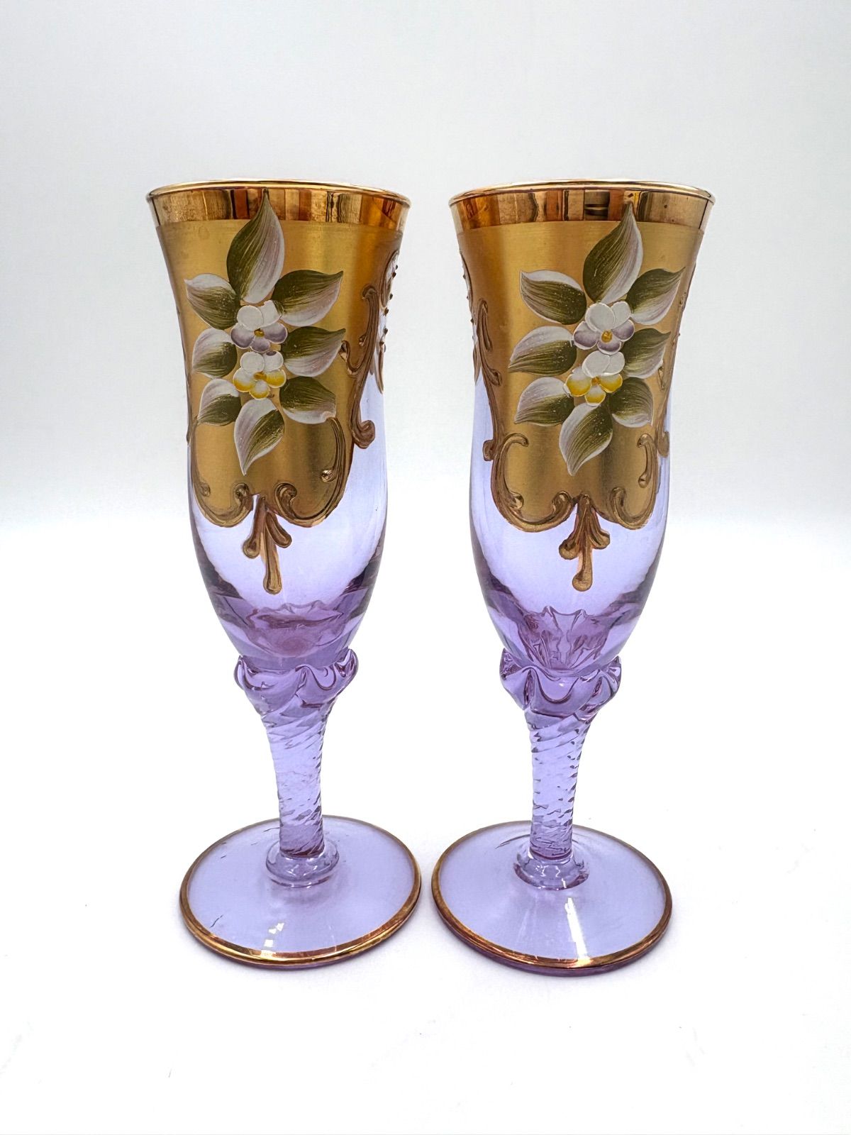 MURANO ムラーノ ムラーノガラス 透明紫色 金彩装飾 エナメル彩 花びら