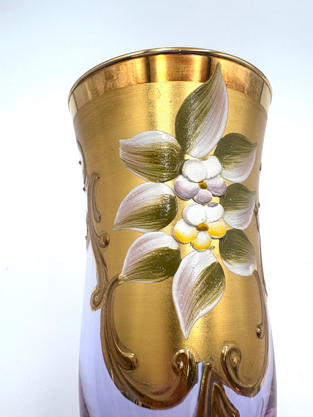 MURANO ムラーノ ムラーノガラス 透明紫色 金彩装飾 エナメル彩 花びら