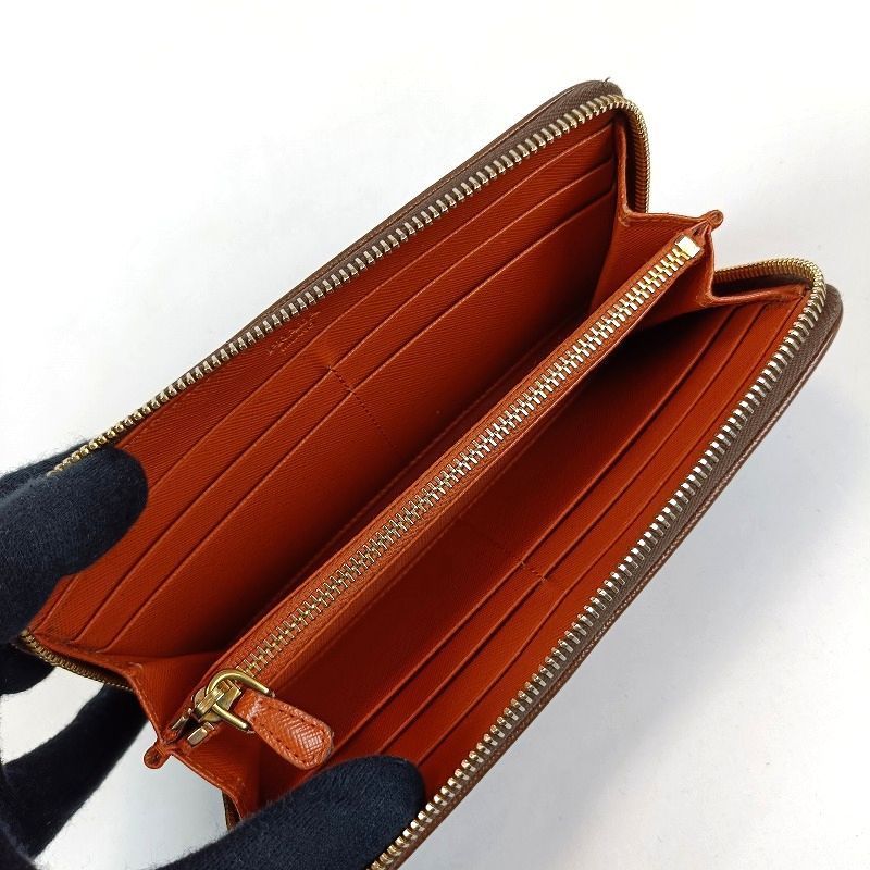 PRADA プラダ 長財布 サフィアーノレザー ラウンドファスナー ブラウン