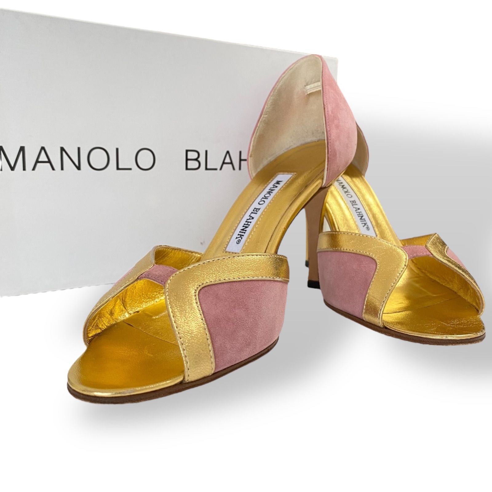 美品 MANOLO BLAHNIK マノロブラニク パンプス ピンク ゴールド