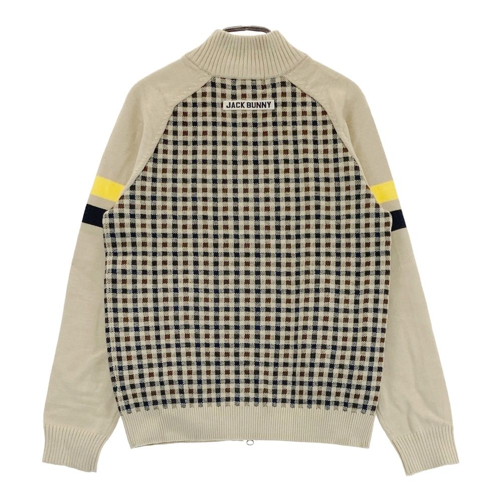 サイズ 1 JACK BUNNY ジャックバニー ニット ジップジャケット チェック柄 ベージュ系 ゴルフウェア レディース ストスト