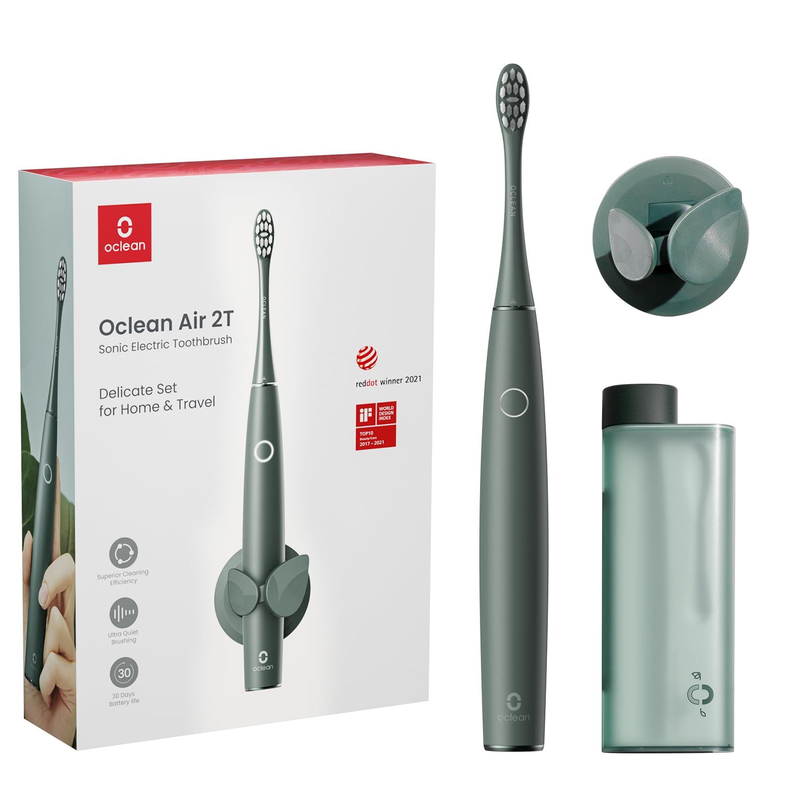 豊富な，人気セール 【歯科協会推薦】 Oclean Air 2T 電動歯ブラシ 静音 37dB以下 IPX7防水 軽量 90g 音波式 リニアモーター ワイヤレス充電 充電式 2.5時間急速充電 30日間 バッテリー トラベルケース付属 グリーン [グ その他