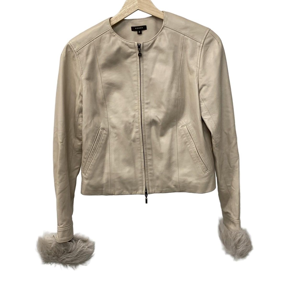 TOCCA トッカ ブルゾン サイズ2 S レディース - ベージュ 長袖 レザー 羊革 ファー ラム 取り外し可 冬
