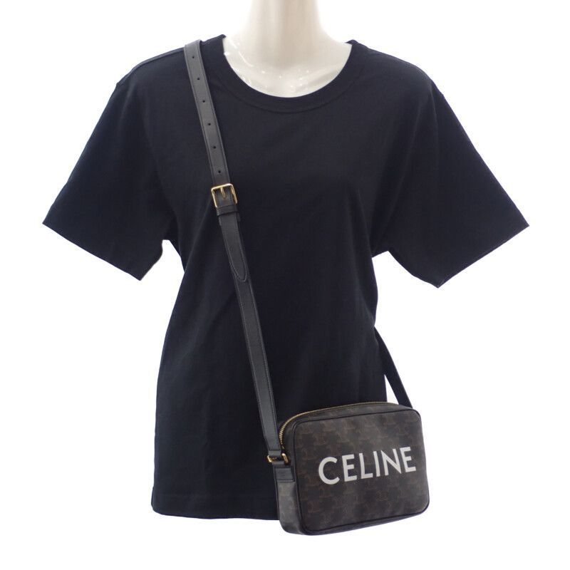 激安 CELINE CELINE ミディアムメッセンジャー 194502CIM.38OG ショルダーバッグ PVC ブラック ゴールド金具 レディース バッグ