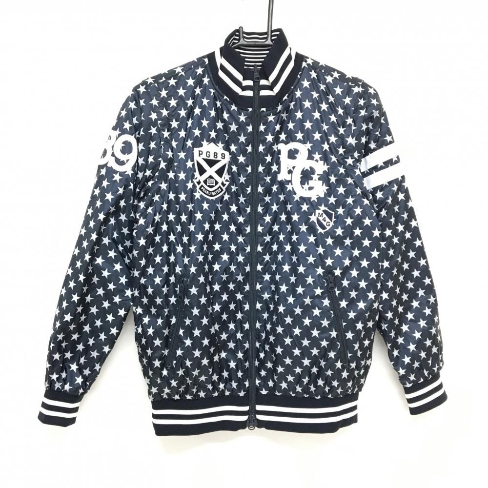 パーリーゲイツ 中綿リバーシブルジャケット ネイビー×白 星柄 裏無地 袖着脱可 レディース 0 S ゴルフウェア PEARLY GATES