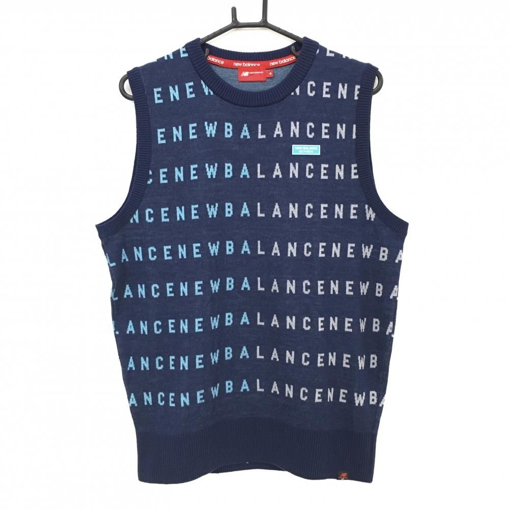 超美品】ニューバランスゴルフ ニットベスト ネイビー×ライトブルー