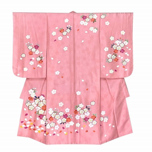 七五三 着物 3歳 女の子 フルセット 正絹 友禅柄 三つ身の絵羽着物 小寸結び帯 小物セット ピンク 桜 OK3K2388o2423RRw