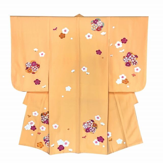 七五三 着物 3歳 女の子 フルセット 正絹 友禅柄 三つ身の絵羽着物 小寸結び帯 小物セット 黄色 梅 OK3K2389o2408KSHp