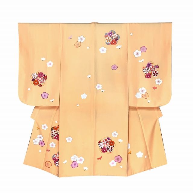 七五三 着物 3歳 女の子 フルセット 正絹 友禅柄 三つ身の絵羽着物 小寸結び帯 小物セット 薄黄色系 梅 OK3K2390o2407GRr