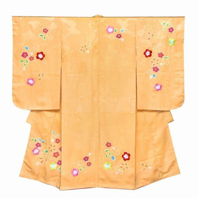 七五三 着物 3歳 女の子 フルセット 正絹 本絞り 刺繍柄 三つ身の絵羽着物 小寸結び帯 小物セット 黄色 辻が花風 OK3K2393o2405RHr