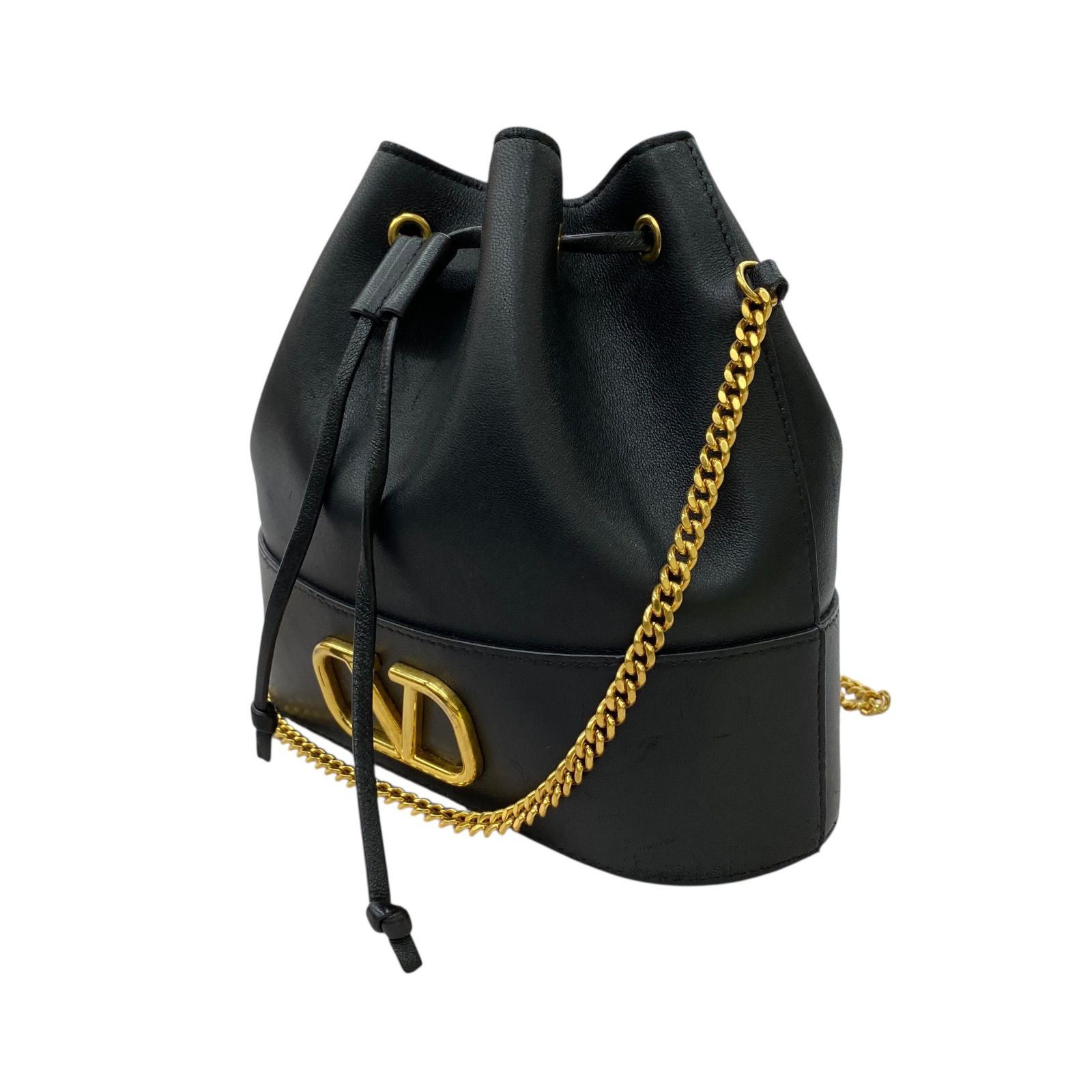 EM1176 VALENTINO ヴァレンティノ ショルダーバッグ 巾着 チェーンバッグ ブラック レザー